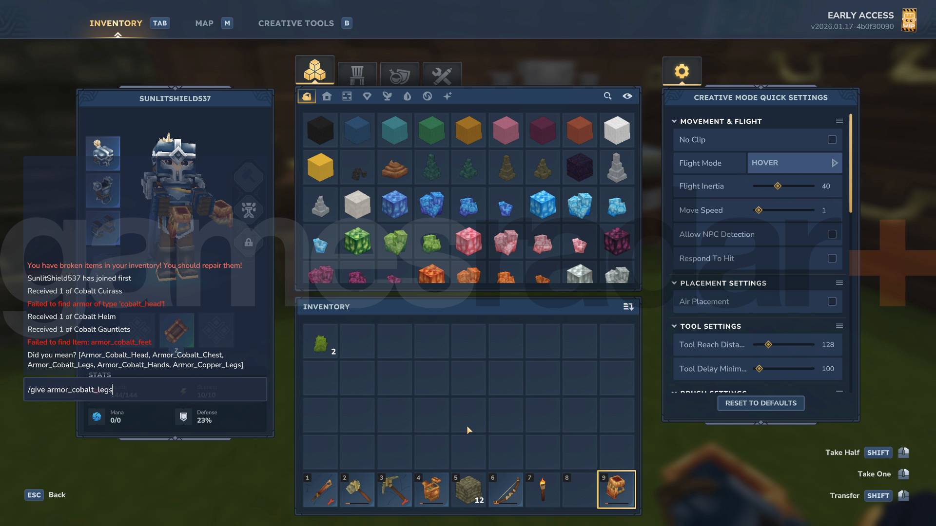 Hytale weapons and armor commands