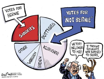 Political Cartoon U.S. Bernie Sanders Pete Buttigieg Democrats 2020 primaries socialists frontrunner