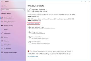 Windows 10 optional updates option for drivers