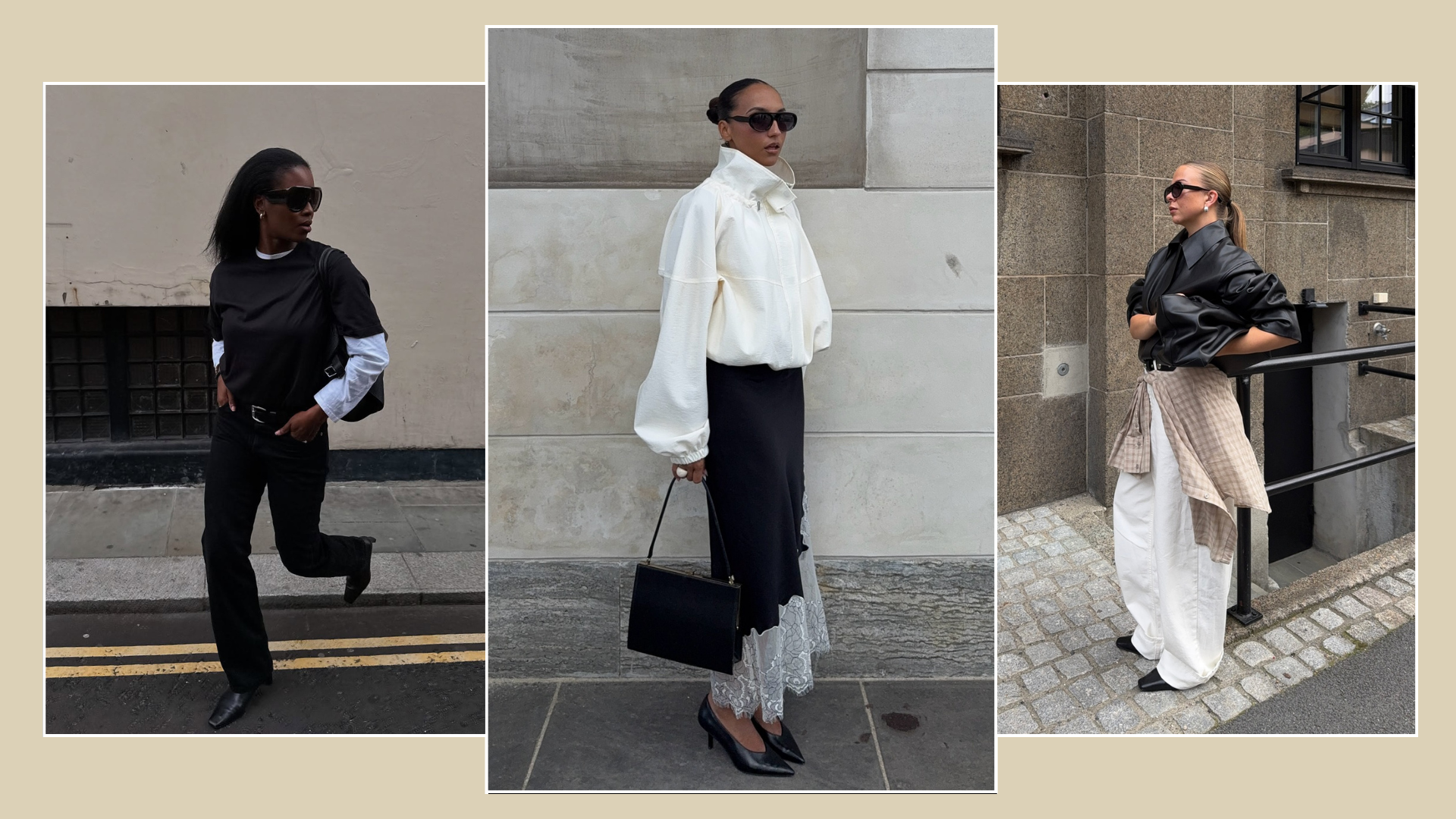 A collage of what to wear instead of leggings. 