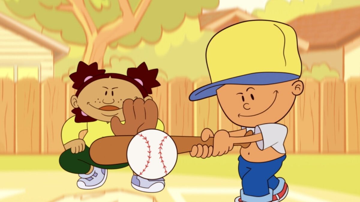 Backyard Sports characters playing baseball in suburban environment