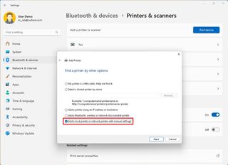 Add a local printer or network printer with manual settings