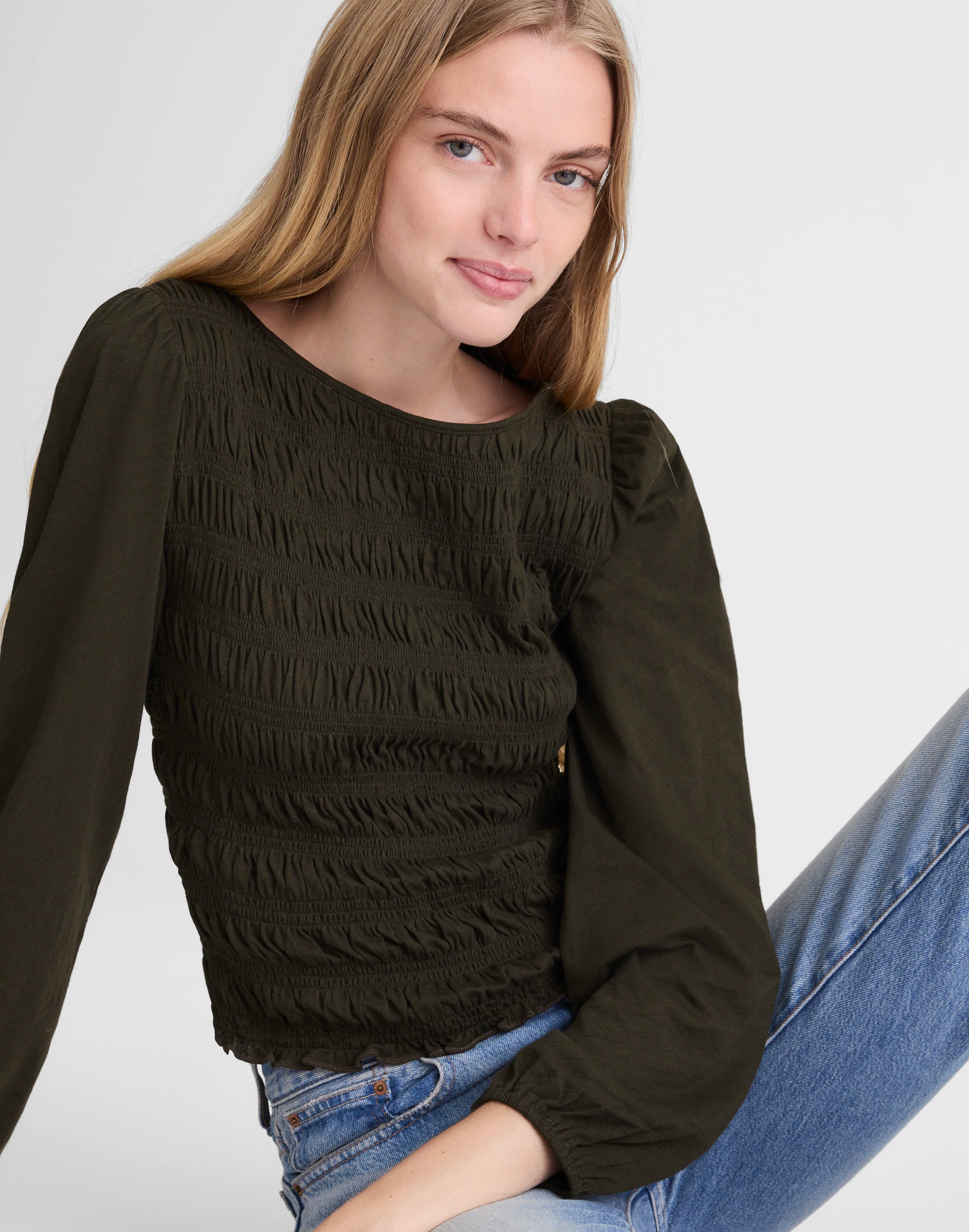 Smocked Boatneck Top