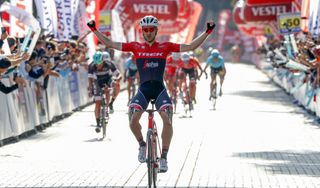 Edward Theuns (Trek-Segafredo) celebrates his win at the Tour of Turkey