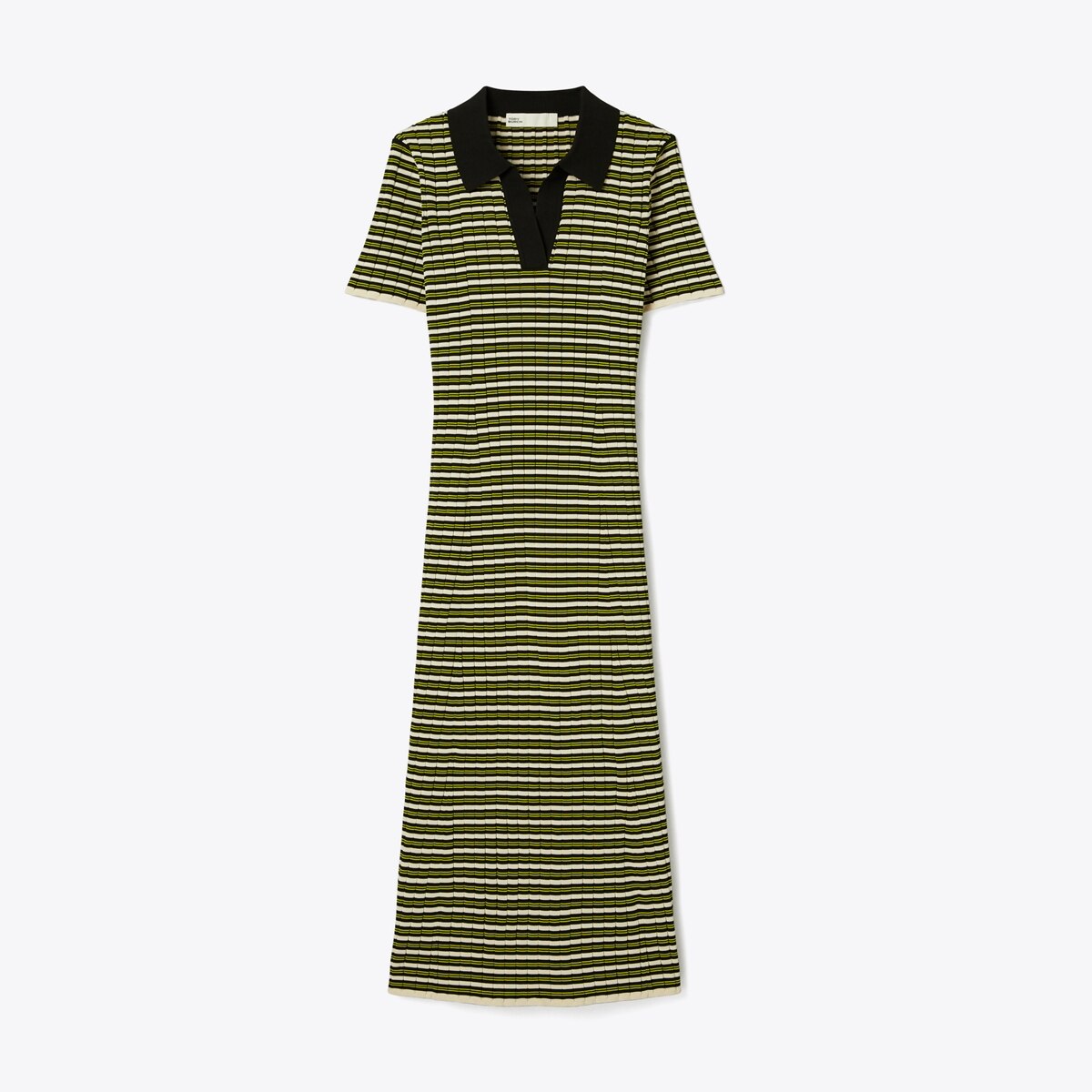 Stripe Knit Polo Dress in Green, Size L