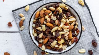 Bowl of nuts, dried fruit and seeds