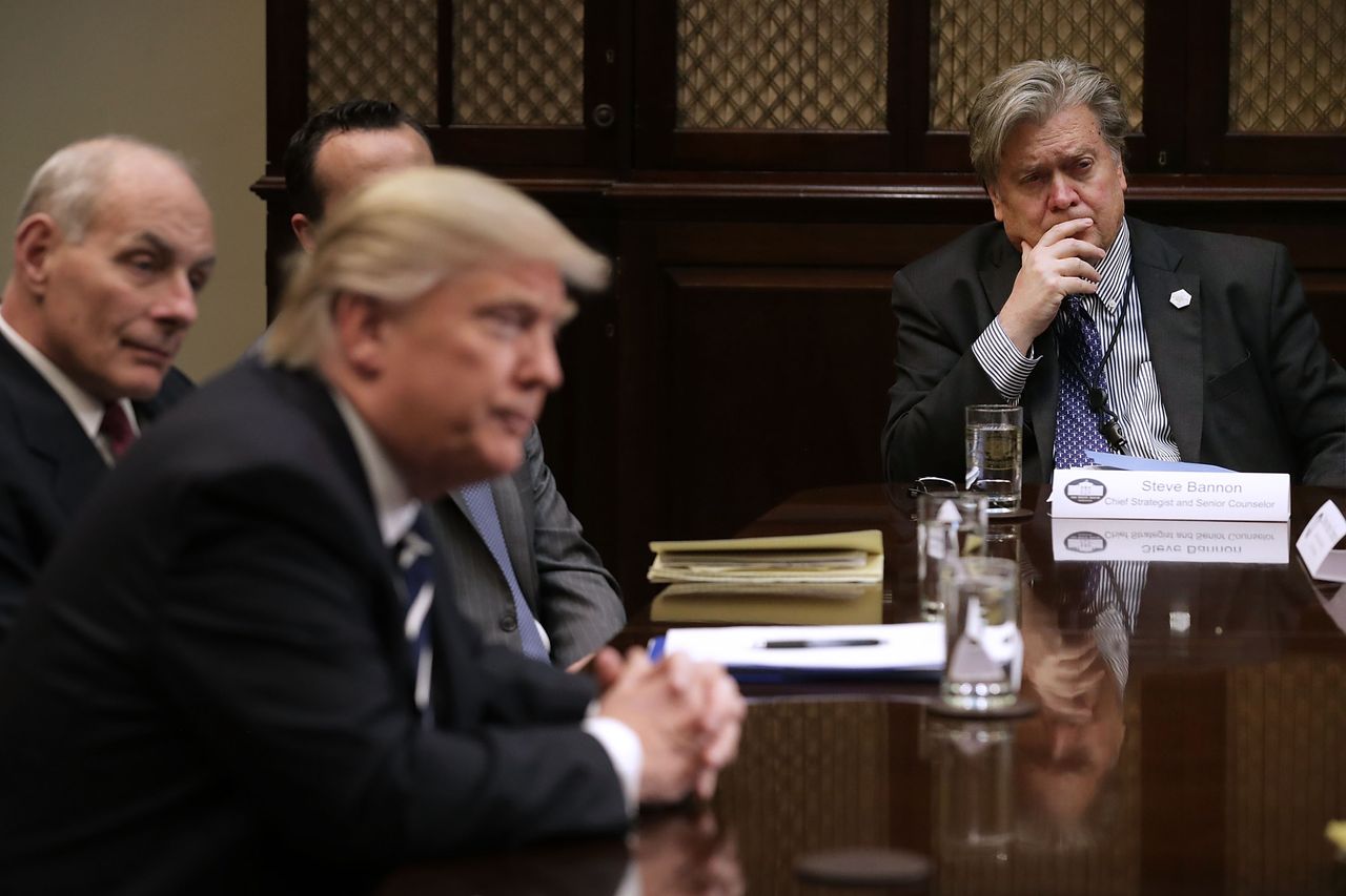 Stephen Bannon and President Trump.