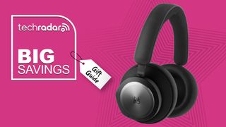 an image of the Bang & Olufsen Beoplay Portal headphones on a pink background with a deal tag