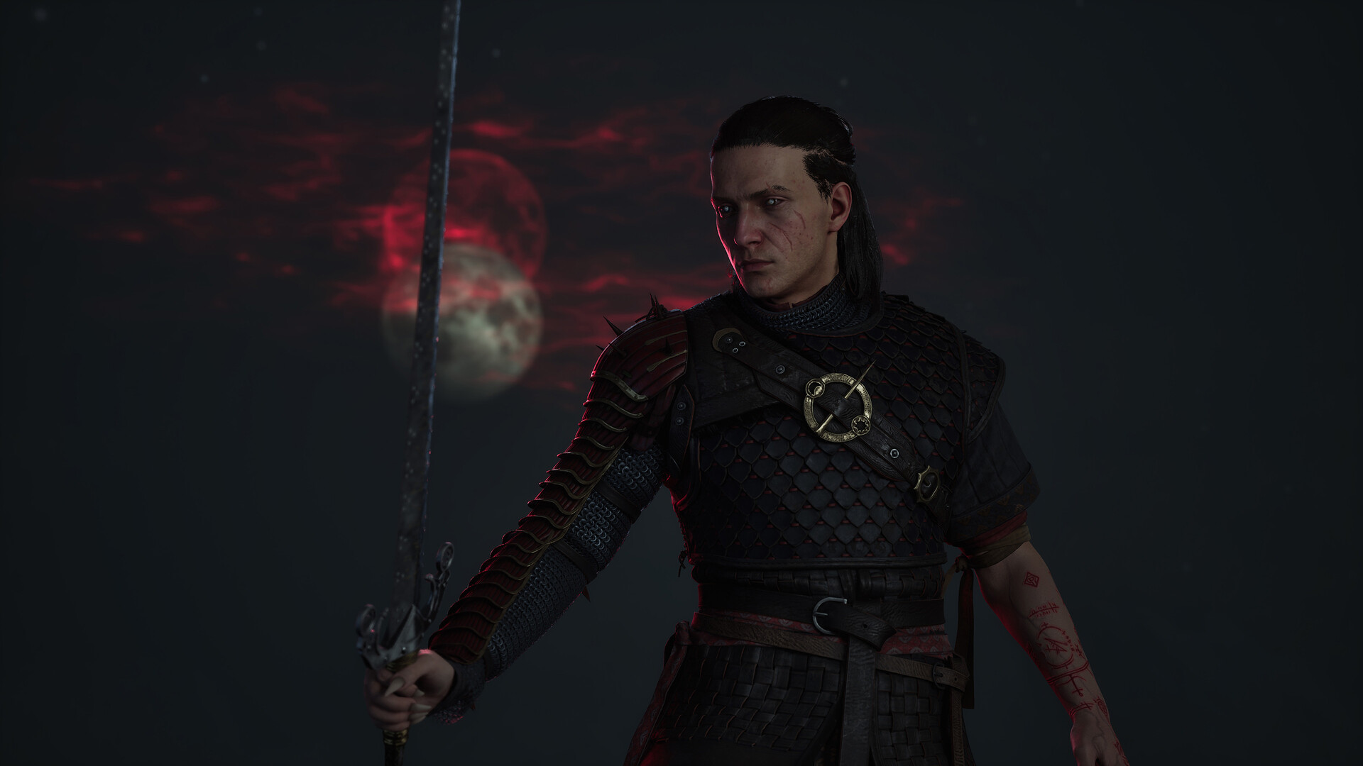 Coen holding a sword in The Blood of Dawnwalker.