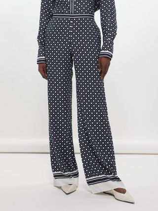 Mia Geometric-Print Silk-Blend Wide-Leg Trousers