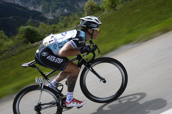 In a trademark tuck during stage 7 of the 2013 Criterium du Dauphine