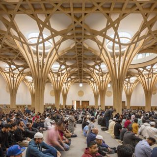 Cambridge mosque with community praying