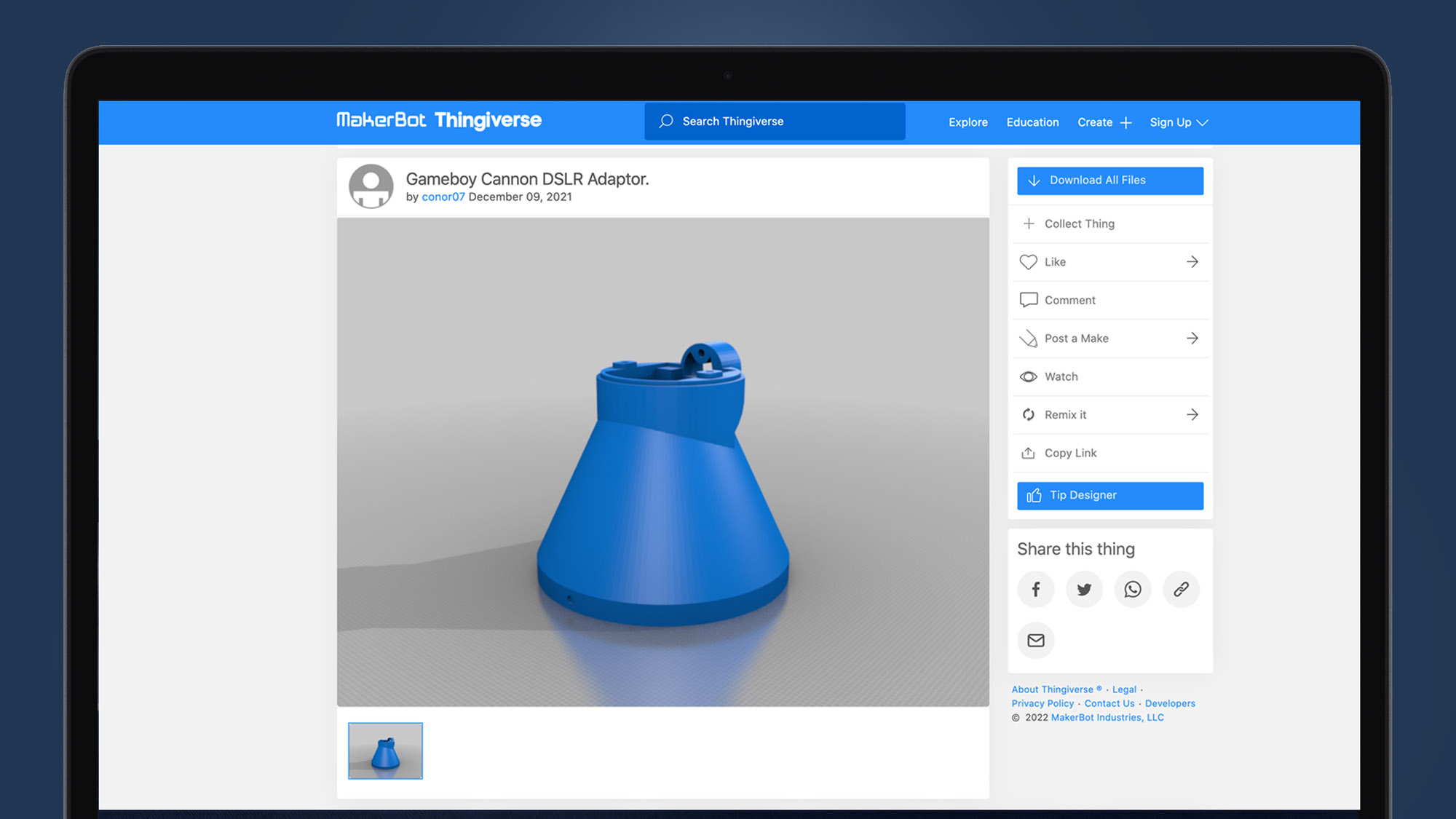 A 3D printing model for a Canon DSLR lens adaptor for the Game Boy Camera