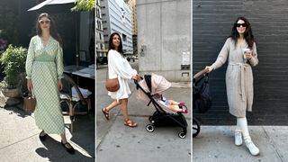 Sarah Zendejas in three postpartum outfits