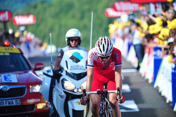Taaramae crosses the line in fifth place at stage 7 of the 2012 Tour de France