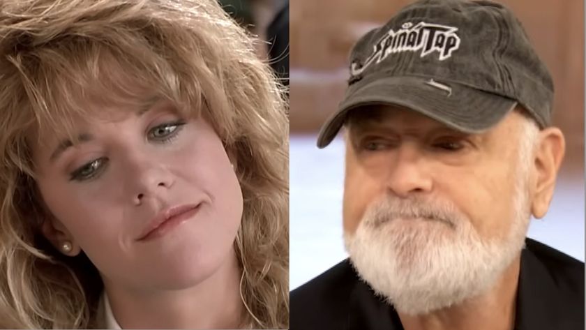 Side by side: Meg Ryan wistful in When Harry met Sally; Rob Reiner in Spinal Tap hat on Drew Barrymore Show