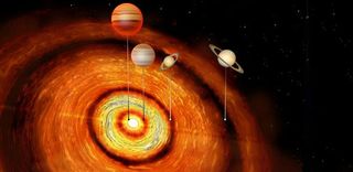 An artist's illustration of the very young CI Tau system, which appears to harbor four gas-giant planets.