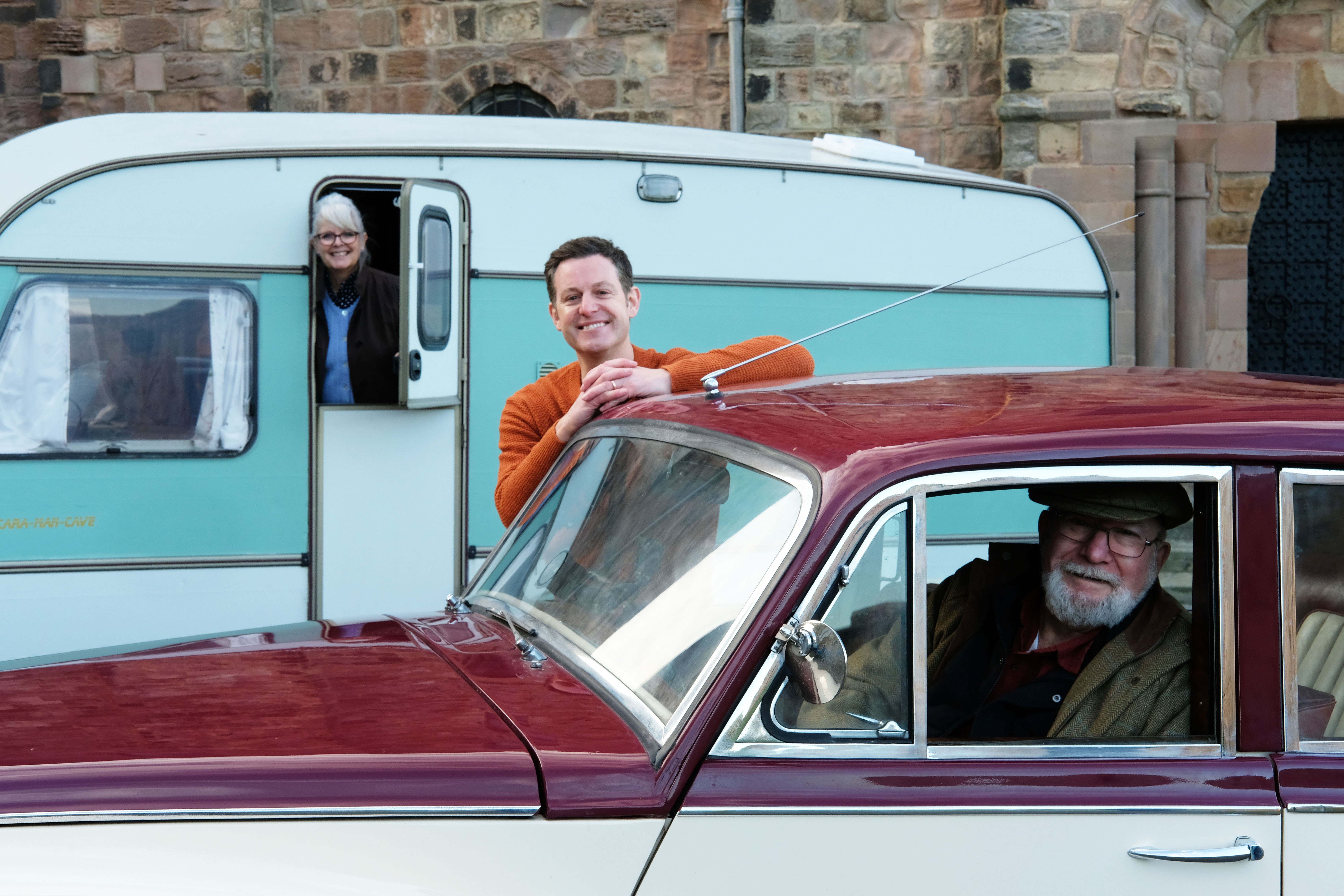 TV tonight – Matt with his parents Janice and Mike at Bamburgh Castle.