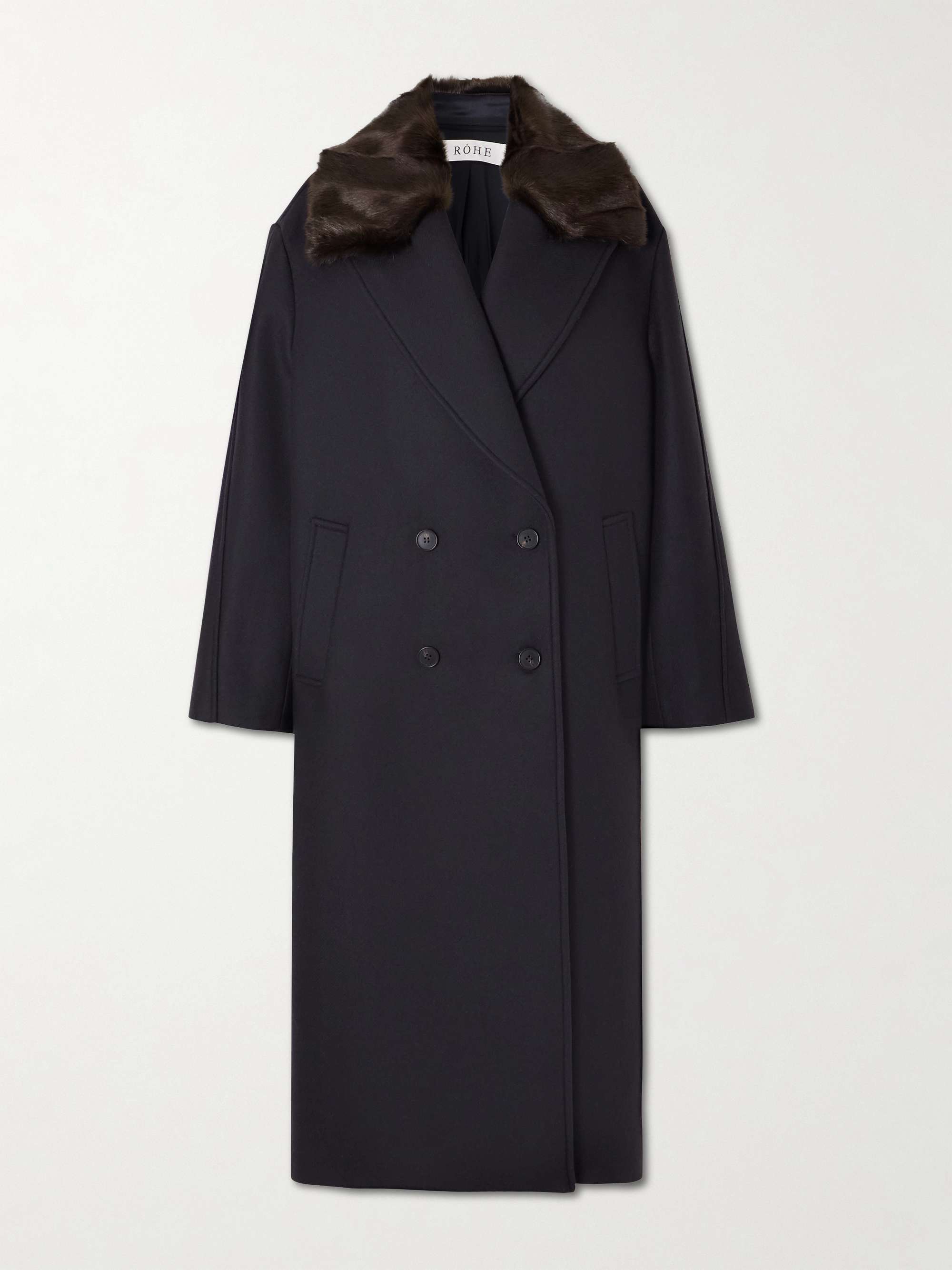 Ezra Double-Breasted Plush-Trimmed Wool-Blend Coat