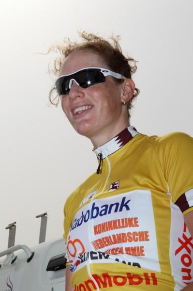 Race leader, Kirsten Wild (Netherlands) in the gold leader's jersey
