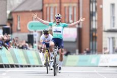 Lotte Kopecky celebrates as she wins stage 2 of the Tour of Britain Women