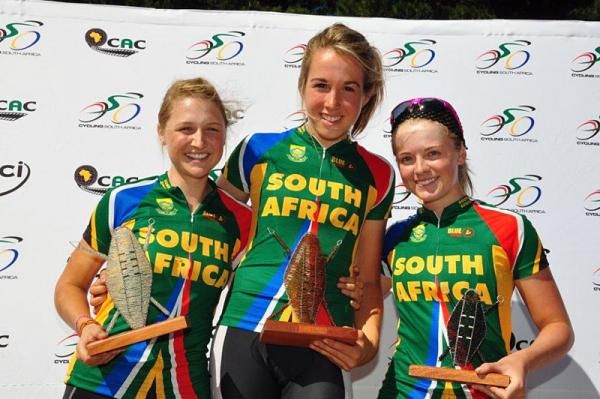 The Under-23 women's podium at the African Continental MTB championships.