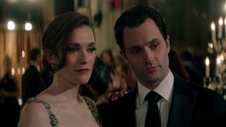 Charlotte Ritchie and Penn Badgely in formal wear in You