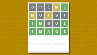 Wordle answer for game 985 on a yellow background