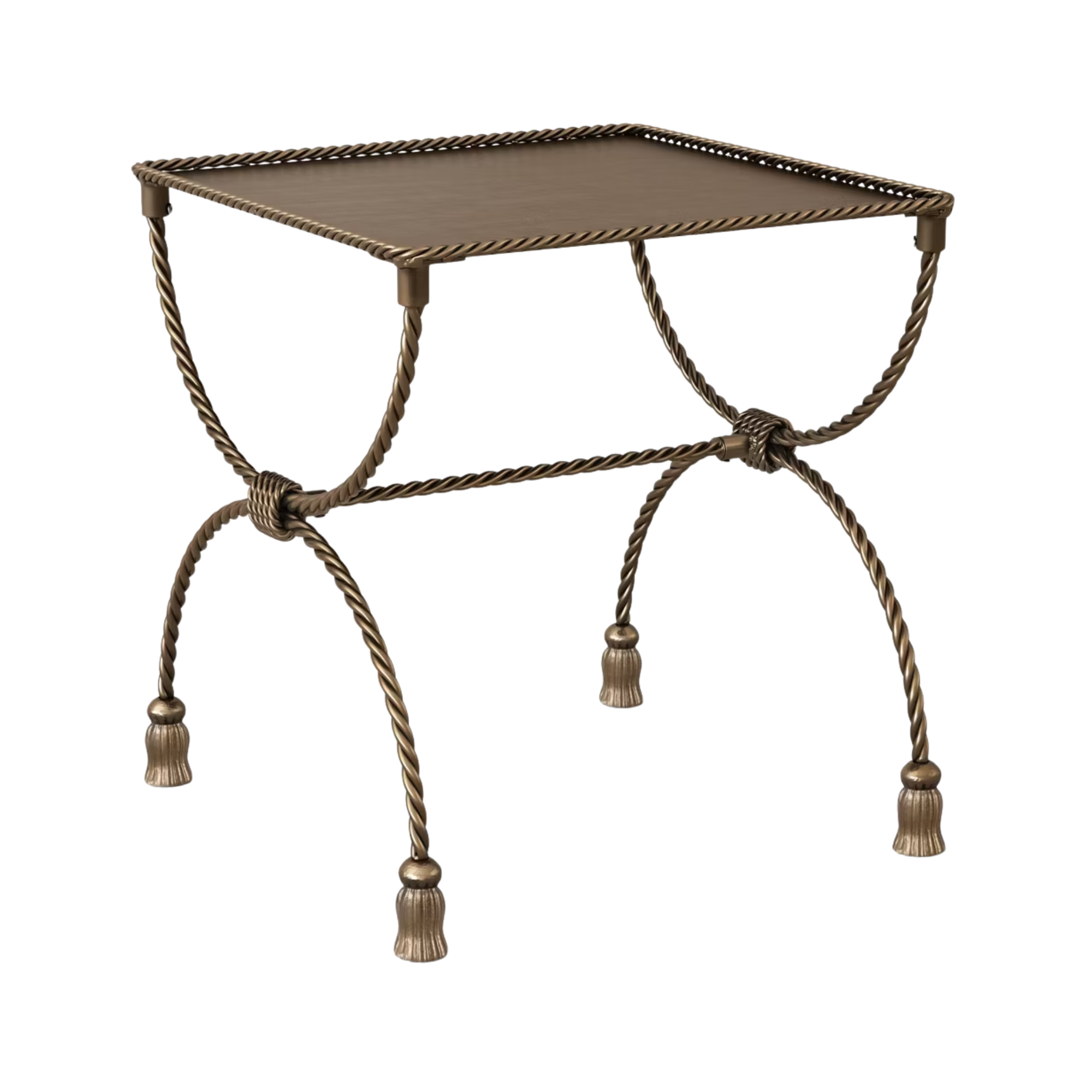 a side table with twisted legs and tassel feet