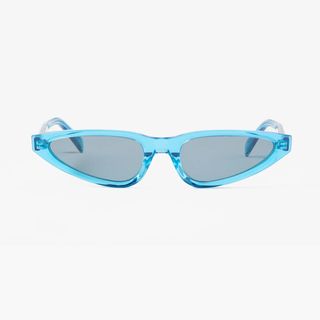 light blue framed sunglasses