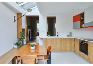 a small kitchen extension idea, using a pitched roof in a side return extension