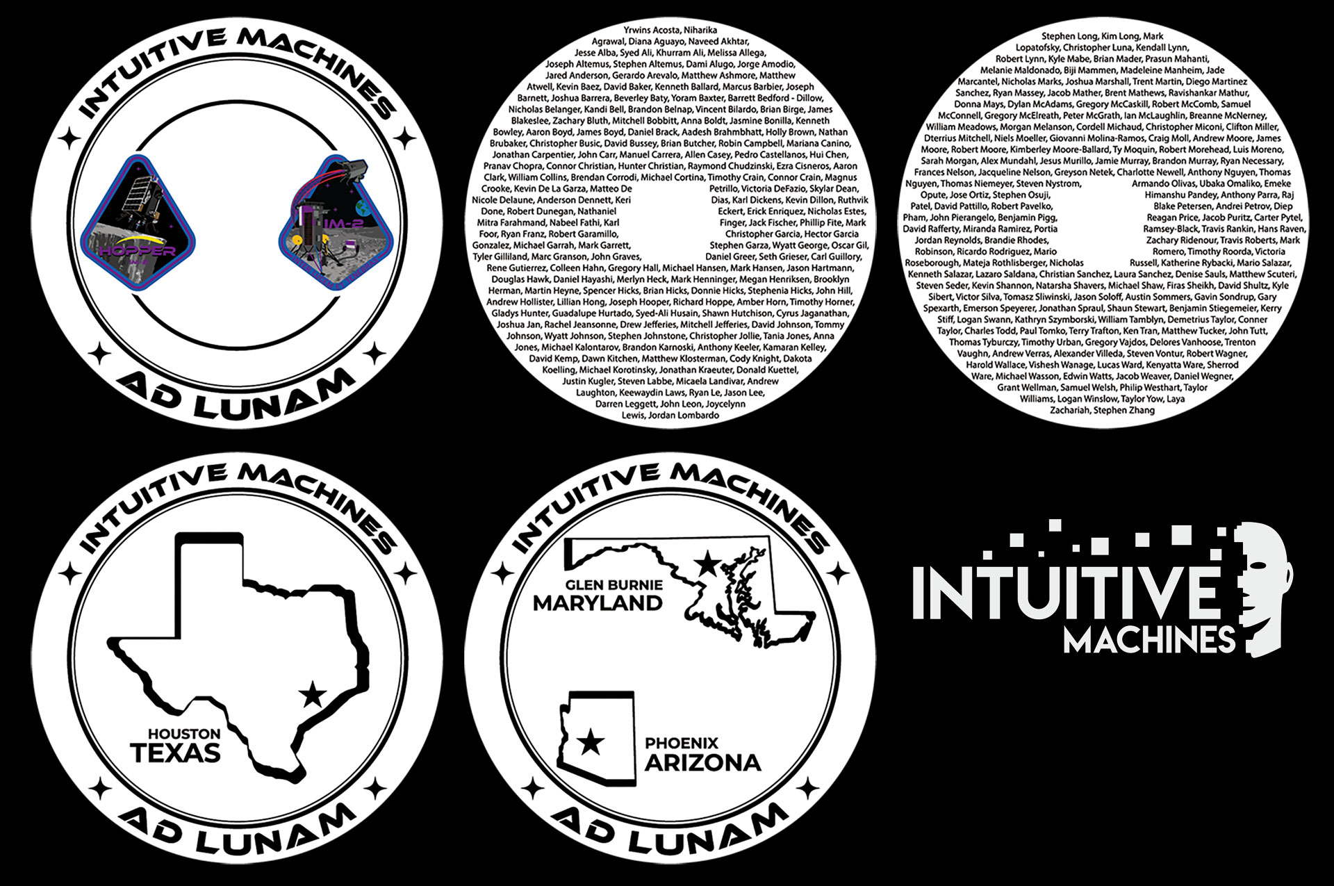 six graphics showing the designs that were imprinted on a lunar lander's footpads