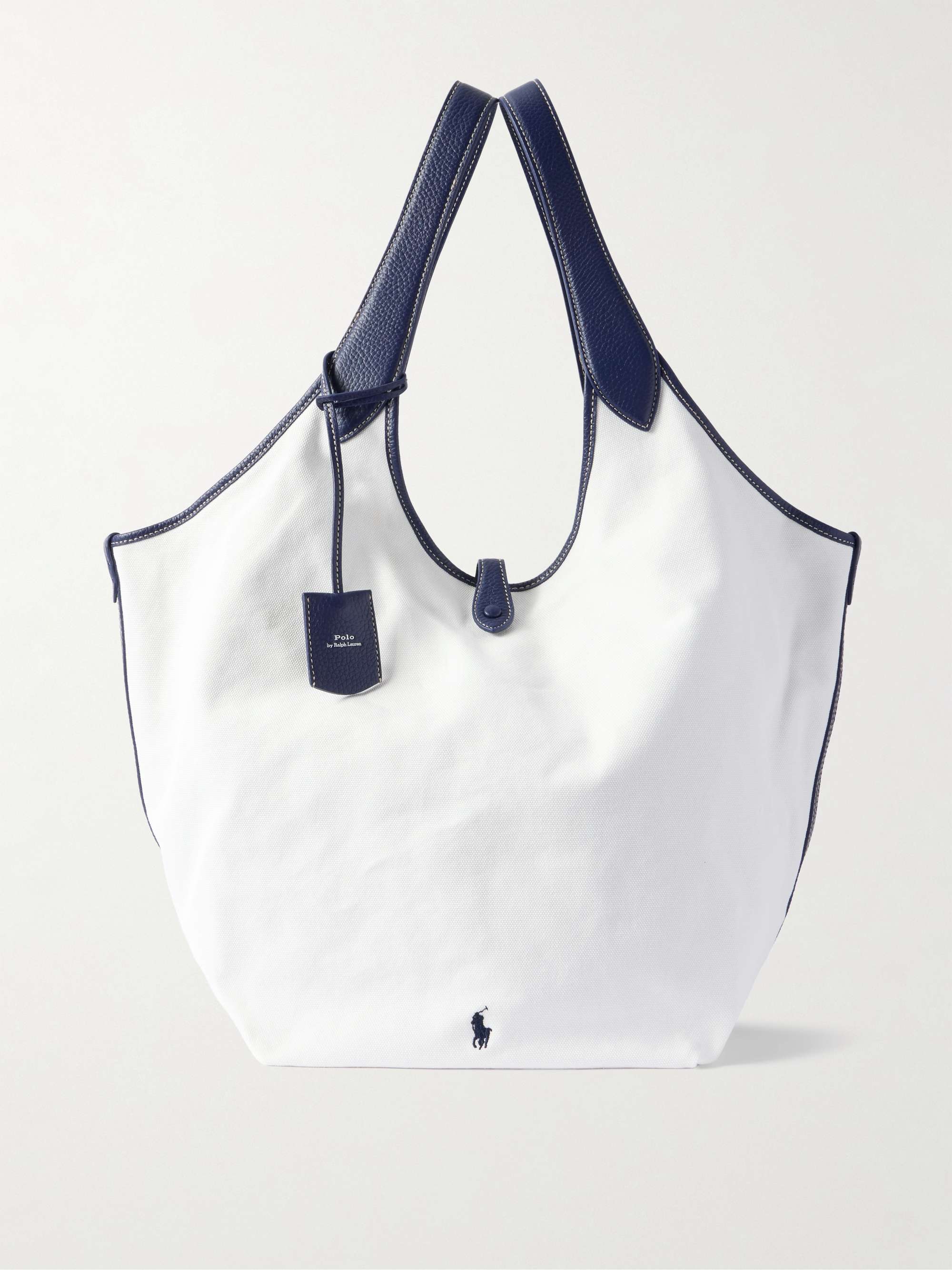 Polo Play Large Textured Leather-Trimmed Cotton-Canvas Tote