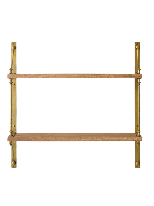 Double Parker Brass and Wood Shelf
