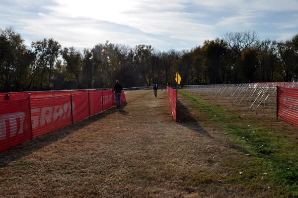 The view for the first pass through the pits (entrance to right of flag).