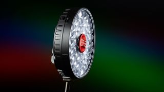The Rotolight Neo 3 against a rainbow-style RGB backgrop