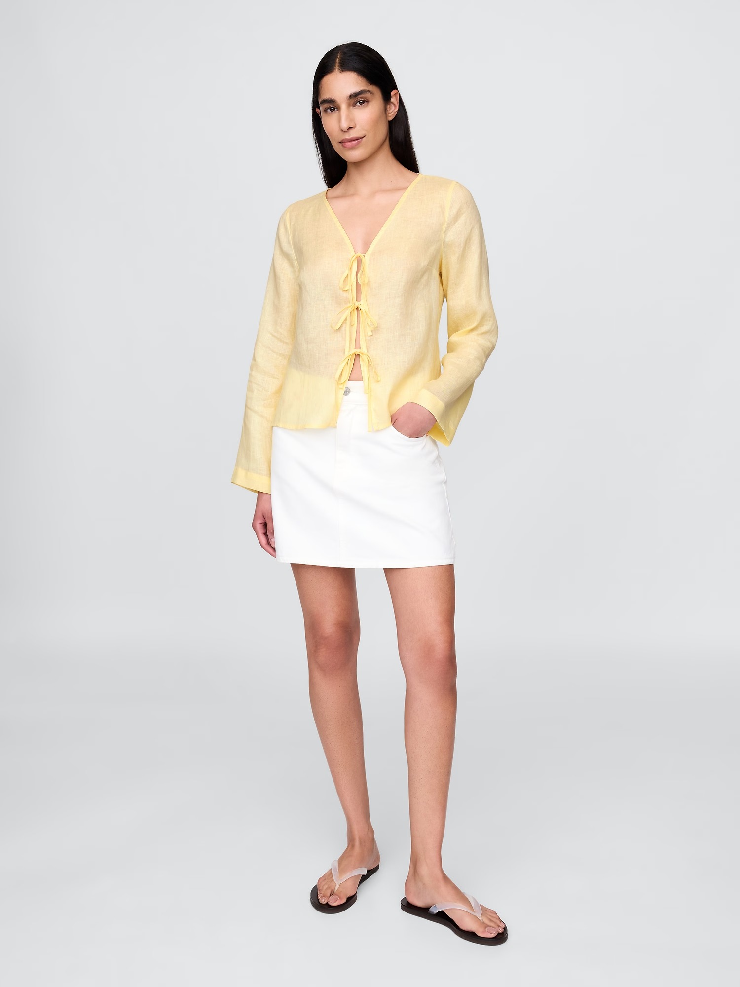 Gap, 100% Linen Tie-Front Shirt