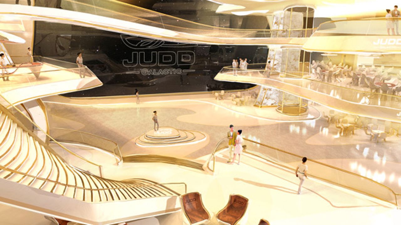 Concept art of the luxurious atrium of Avenue 5.