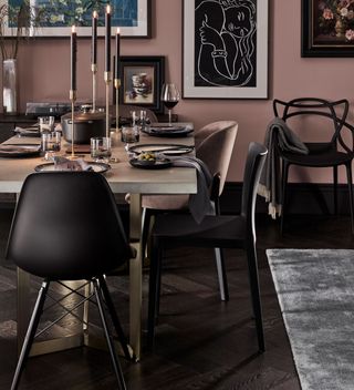 dining room with vitra eames dsw side chair black maple leg hay elementaire dining chair and philippe stark for kartell masters chair