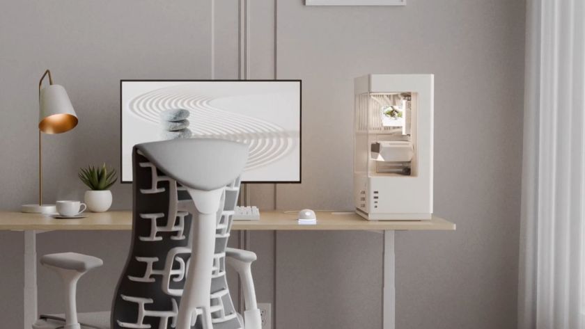 CyberPowerPC MA-01 pc case in a beige clean room beside a monitor and chair