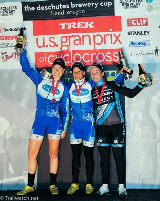 Women's podium (L to R): Georgia Gould (Luna Pro Team) 2nd, Katerina Nash (Luna Pro Team) 1st, Caroline Mani (Raleigh Clement) 3rd