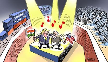 Political Cartoon U.S. Trump Modi India visit inequality poverty walls