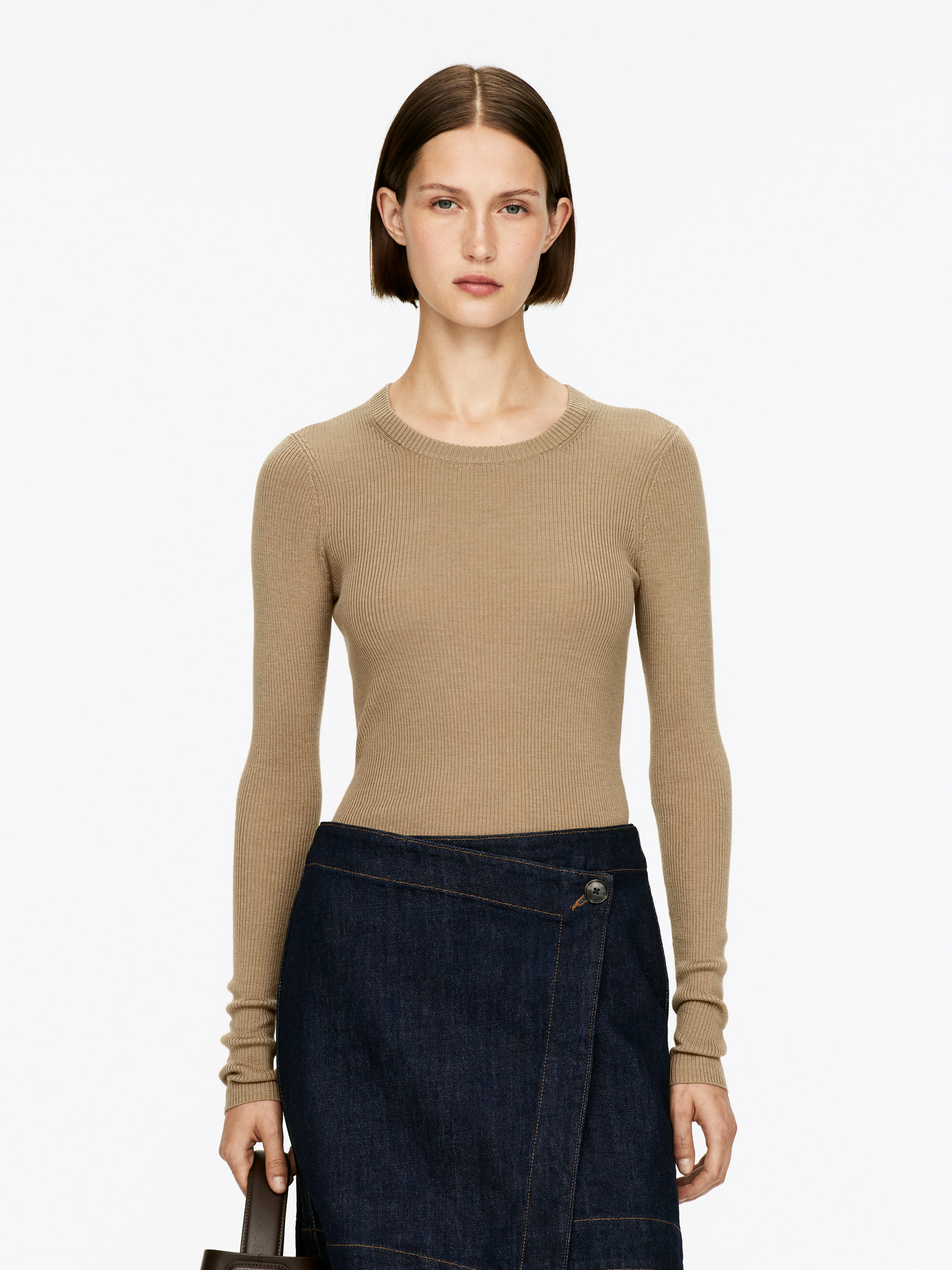 Rib-Knit Merino Top &amp;ndash; Dark Beige &amp;ndash; Women &amp;ndash; Arket Gb