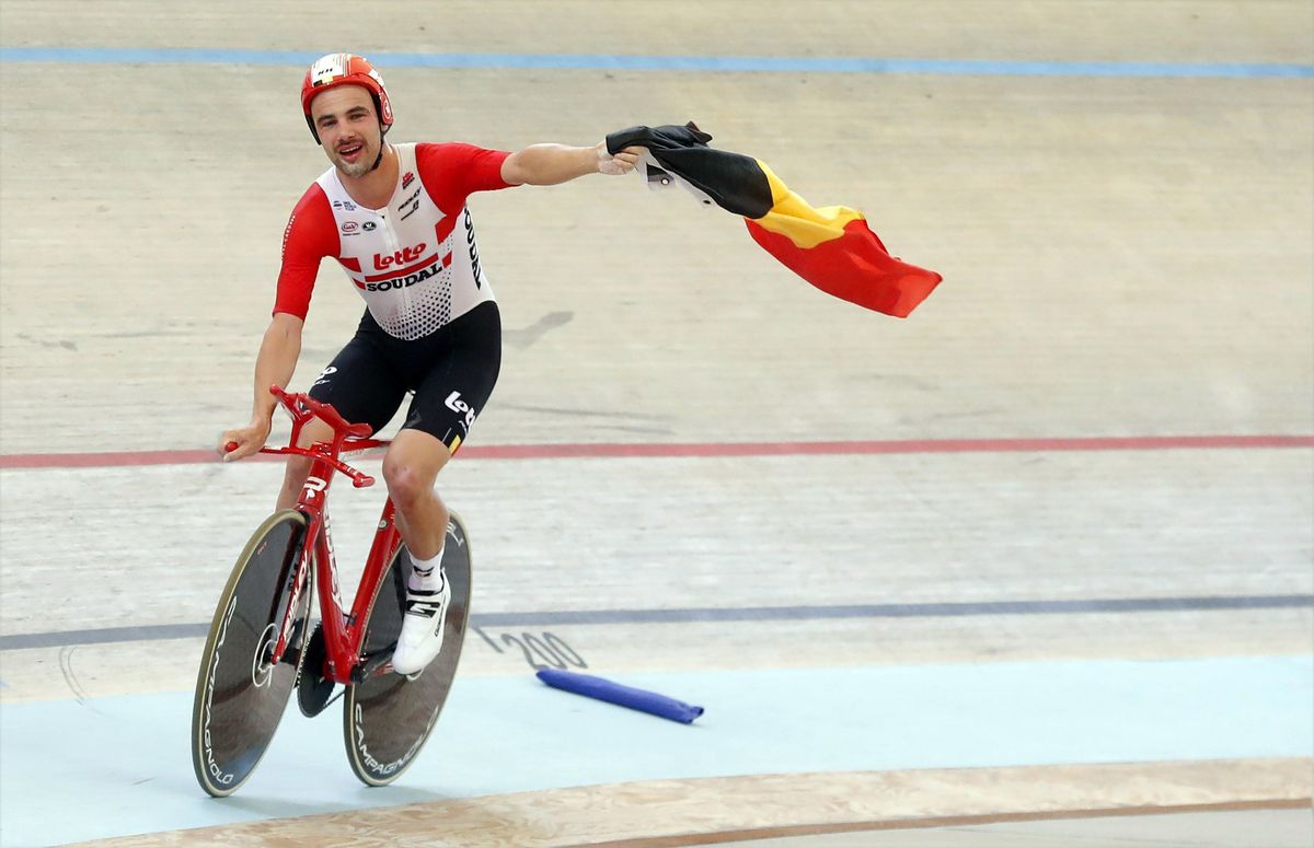 He's done it! A thrilled Victor Campenaerts (Lotto Soudal) celebrates having set a new Hour Record in April, 2019