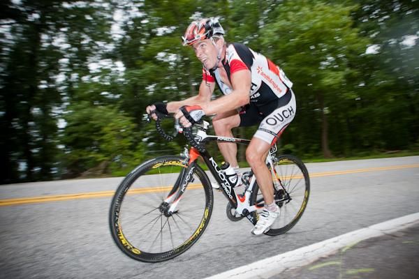 Brad White (OUCH) going hard on the climb.