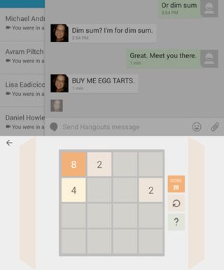 If you're wating too long for a reply in a messaging app like Hangouts, just play a quick game of 2048 on your Ginger keyboard app.