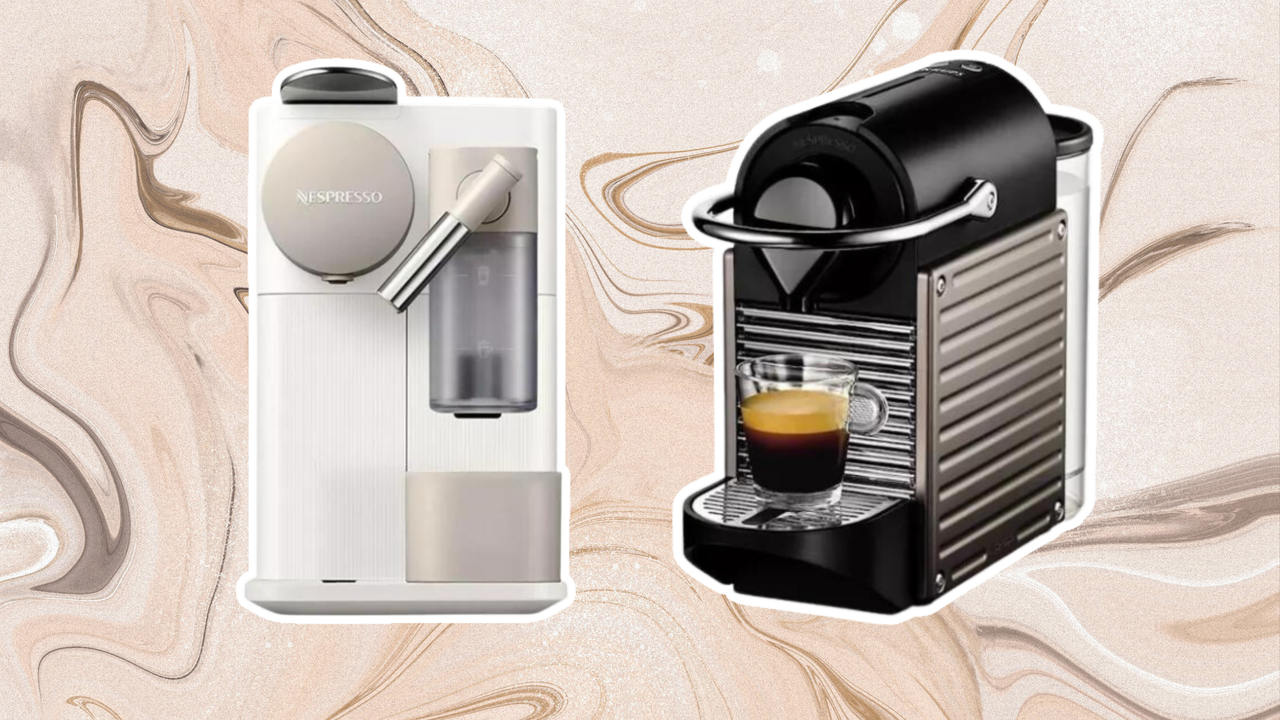 Two of the best nespresso coffee makers on a brown background