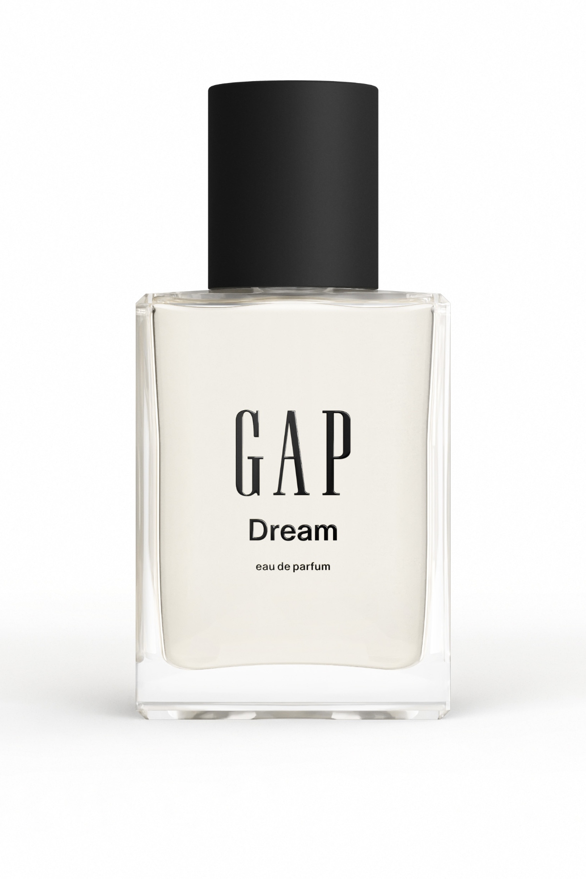 a clear glass bottle of Gap dream perfume
