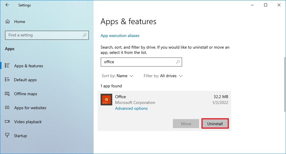 Uninstall incompatible app on Windows 10