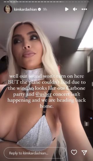 Kim Kardashian shares that their plane was not able to land in Las Vegas.